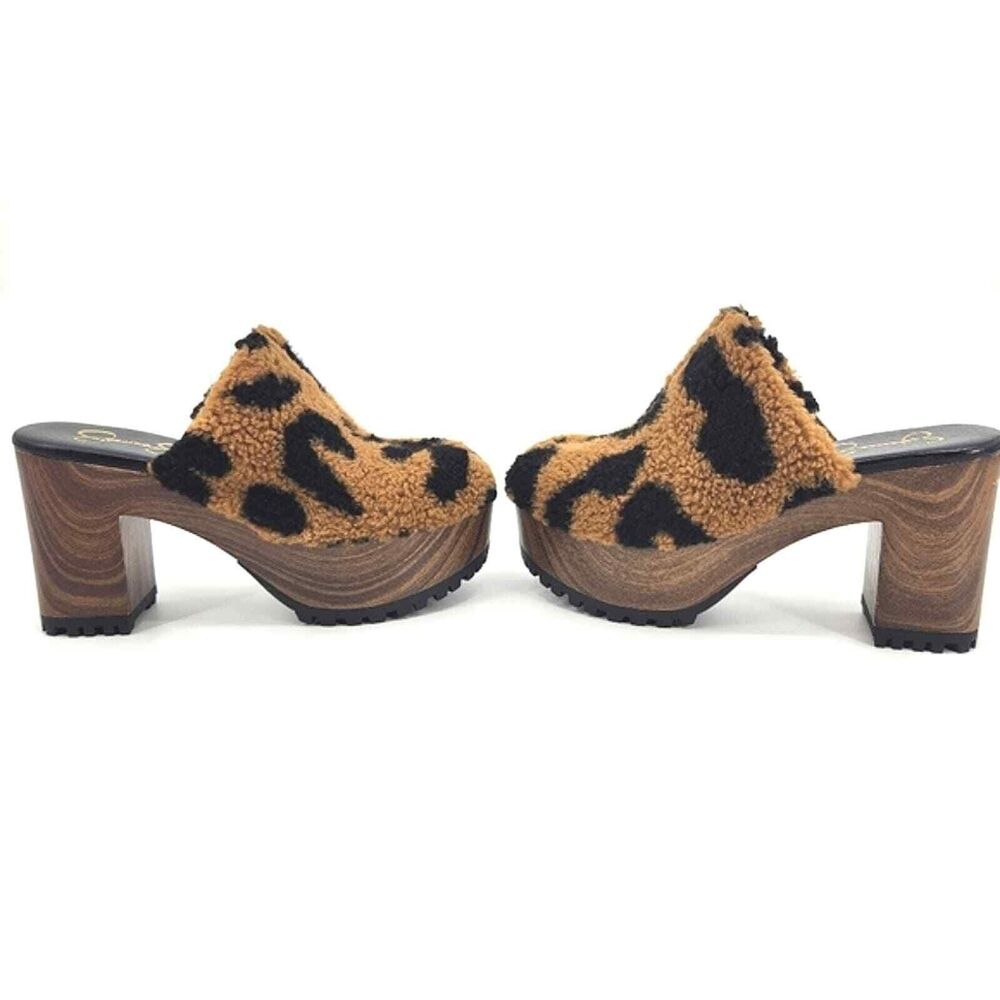 Jessica Simpson Tollia Clog Mules Faux Shearling Leopard Print Women's Size 6 - Picture 2 of 10